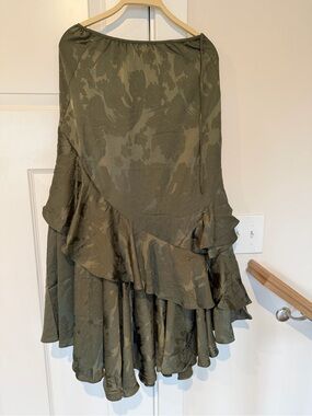 Free People Olive Green Ruffled Skater Skirt